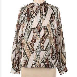 H&M Brown and Cream Geometric Blouse